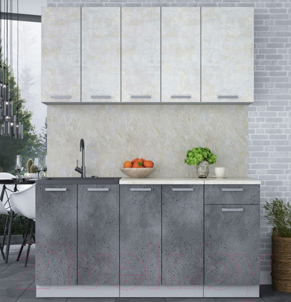 Изображение товара Кухонный гарнитур Интерлиния Мила Лайт 1.6-60 (бетон лайт/бетон портленд/опал светлый)