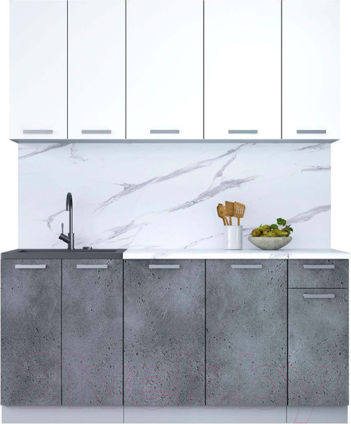 Изображение товара Кухонный гарнитур Интерлиния Мила Лайт 1.7-60 (белый платинум/бетон портленд/белый гранит)