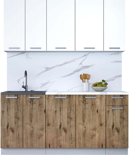 Изображение товара Кухонный гарнитур Интерлиния Мила Лайт 1.7-60 (белый платинум/дуб веллингтон/белый гранит)