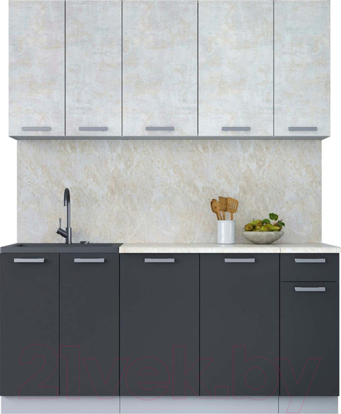 Изображение товара Кухонный гарнитур Интерлиния Мила Лайт 1.7-60 (бетон лайт/антрацит/опал светлый)