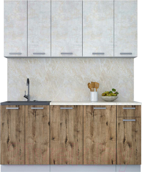 Изображение товара Кухонный гарнитур Интерлиния Мила Лайт 1.7-60 (бетон лайт/дуб веллингтон/опал светлый)