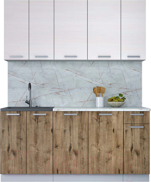 Изображение товара Кухонный гарнитур Интерлиния Мила Лайт 1.7-60 (вудлайн кремовый/дуб веллингтон/серый каспий)