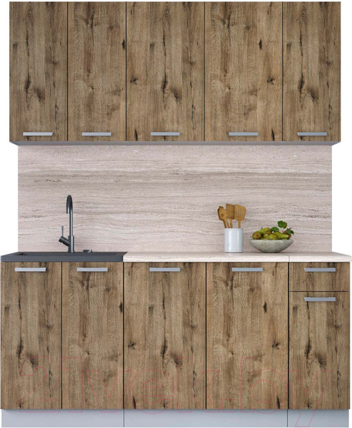 Изображение товара Кухонный гарнитур Интерлиния Мила Лайт 1.7-60 (дуб веллингтон/дуб веллингтон/травертин серый)