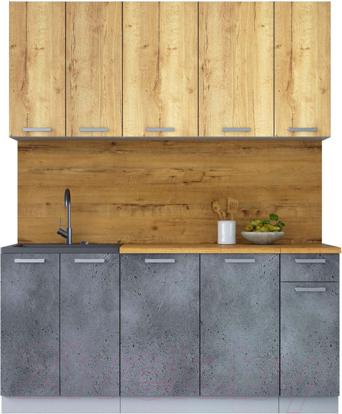 Изображение товара Кухонный гарнитур Интерлиния Мила Лайт 1.7-60 (дуб золотой/бетон портленд/дуб бунратти)