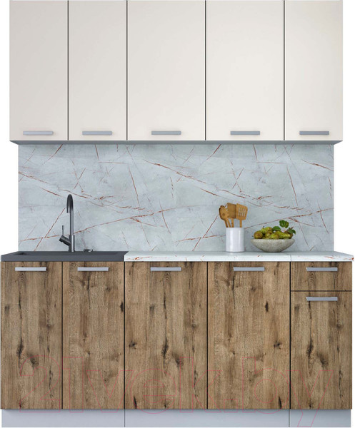 Изображение товара Кухонный гарнитур Интерлиния Мила Лайт 1.7-60 (персидский жемчуг/дуб веллингтон/серый каспий)