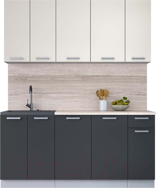 Изображение товара Кухонный гарнитур Интерлиния Мила Лайт 1.7-60 (персидский жемчуг/антрацит/травертин серый)