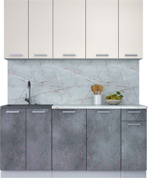 Изображение товара Кухонный гарнитур Интерлиния Мила Лайт 1.7-60 (персидский жемчуг/бетон портленд/серый каспий)
