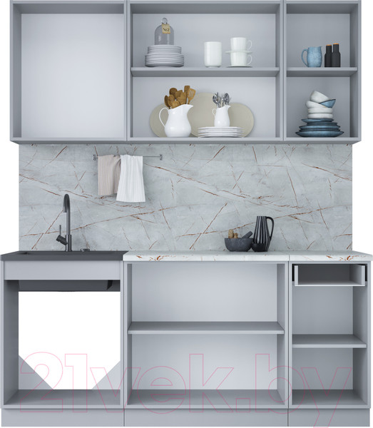 Изображение товара Кухонный гарнитур Интерлиния Мила Лайт 1.8-60 (белый платинум/бетон портленд/белый гранит)