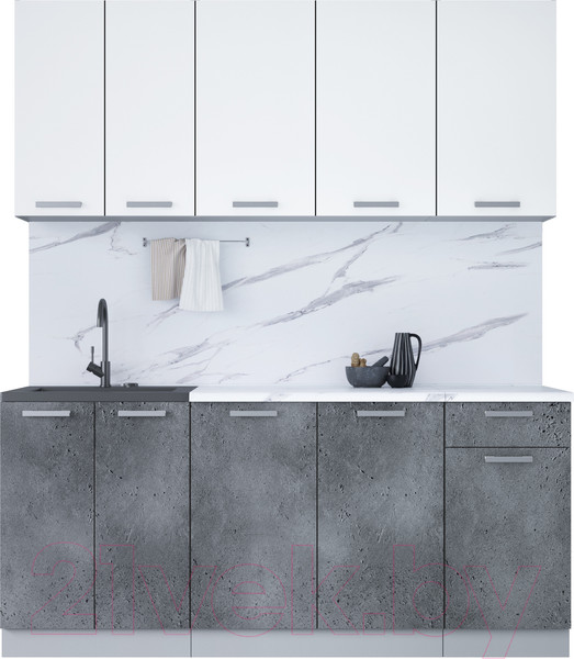 Изображение товара Кухонный гарнитур Интерлиния Мила Лайт 1.8-60 (белый платинум/бетон портленд/белый гранит)