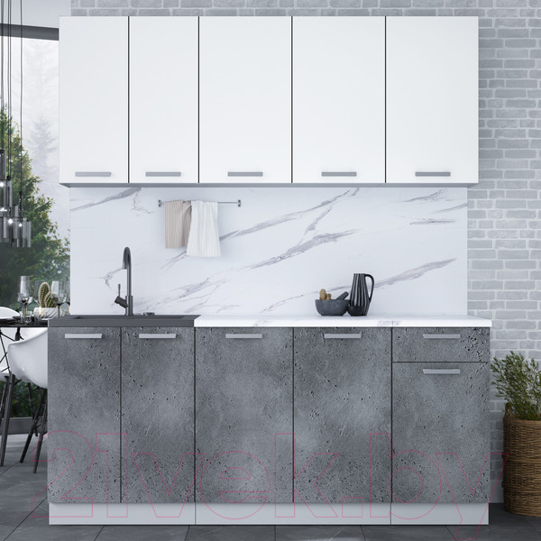 Изображение товара Кухонный гарнитур Интерлиния Мила Лайт 1.8-60 (белый платинум/бетон портленд/белый гранит)