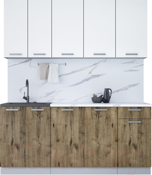 Изображение товара Кухонный гарнитур Интерлиния Мила Лайт 1.8-60 (белый платинум/дуб веллингтон/белый гранит)