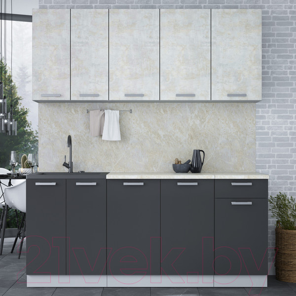 Изображение товара Кухонный гарнитур Интерлиния Мила Лайт 1.8-60 (бетон лайт/антрацит/опал светлый)