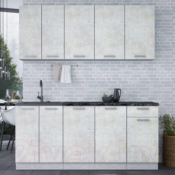 Изображение товара Кухонный гарнитур Интерлиния Мила Лайт 1.8-60 (бетон лайт/бетон лайт/кастилло темный)