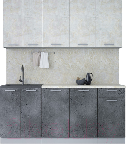 Изображение товара Кухонный гарнитур Интерлиния Мила Лайт 1.8-60 (бетон лайт/бетон портленд/опал светлый)