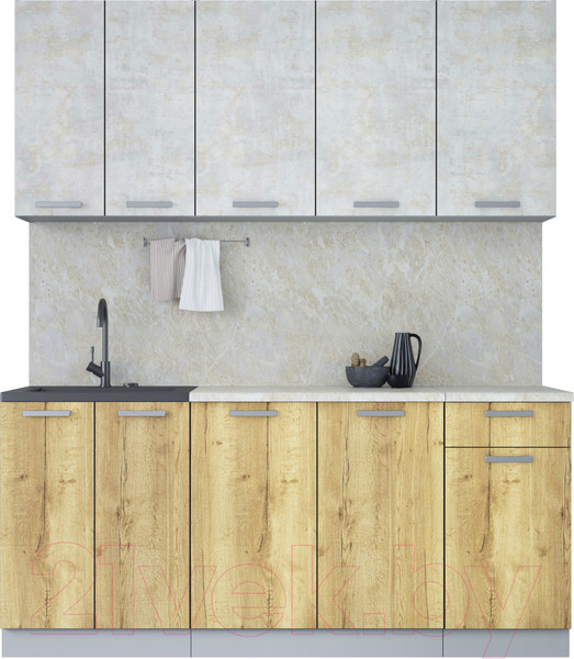 Изображение товара Кухонный гарнитур Интерлиния Мила Лайт 1.8-60 (бетон лайт/дуб золотой/опал светлый)