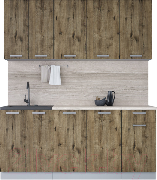 Изображение товара Кухонный гарнитур Интерлиния Мила Лайт 1.8-60 (дуб веллингтон/дуб веллингтон/травертин серый)