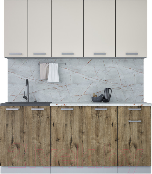 Изображение товара Кухонный гарнитур Интерлиния Мила Лайт 1.8-60 (персидский жемчуг/дуб веллингтон/серый каспий)