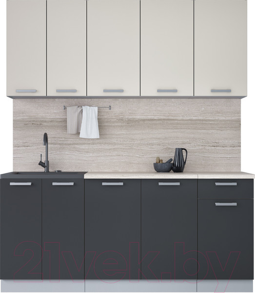 Изображение товара Кухонный гарнитур Интерлиния Мила Лайт 1.8-60 (персидский жемчуг/антрацит/травертин серый)