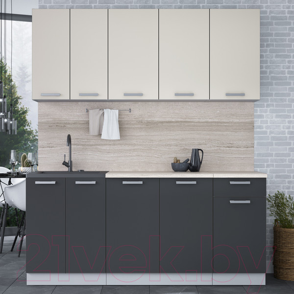 Изображение товара Кухонный гарнитур Интерлиния Мила Лайт 1.8-60 (персидский жемчуг/антрацит/травертин серый)