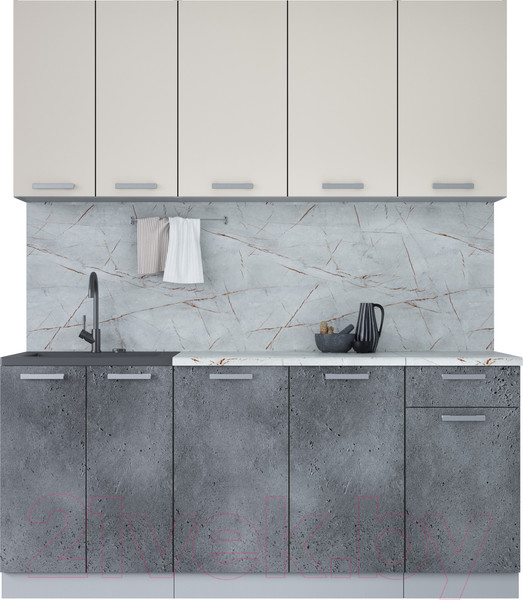 Изображение товара Кухонный гарнитур Интерлиния Мила Лайт 1.8-60 (персидский жемчуг/бетон портленд/серый каспий)