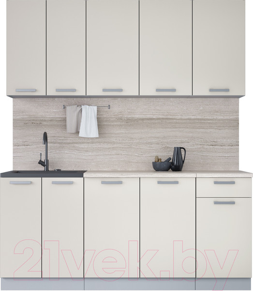 Изображение товара Кухонный гарнитур Интерлиния Мила Лайт 1.8-60 (персидский жемчуг/персидский жемчуг/травертин серый)