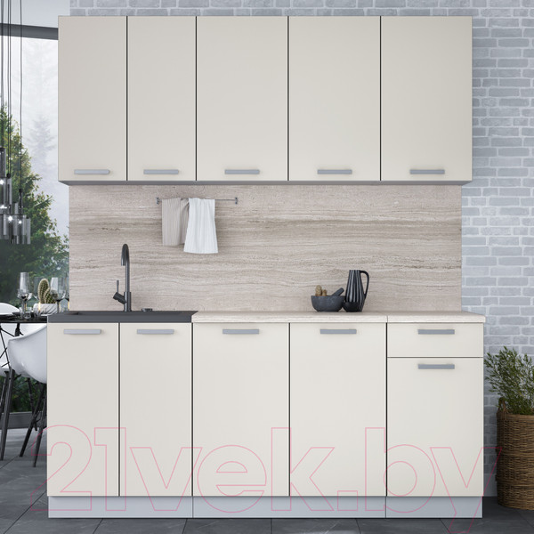 Изображение товара Кухонный гарнитур Интерлиния Мила Лайт 1.8-60 (персидский жемчуг/персидский жемчуг/травертин серый)