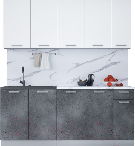 Изображение товара Кухонный гарнитур Интерлиния Мила Лайт 1.9 (белый платинум/бетон портленд/белый гранит)