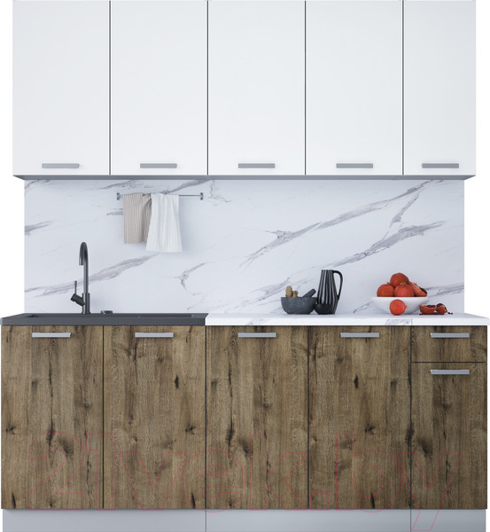 Изображение товара Кухонный гарнитур Интерлиния Мила Лайт 1.9 (белый платинум/дуб веллингтон/белый гранит)