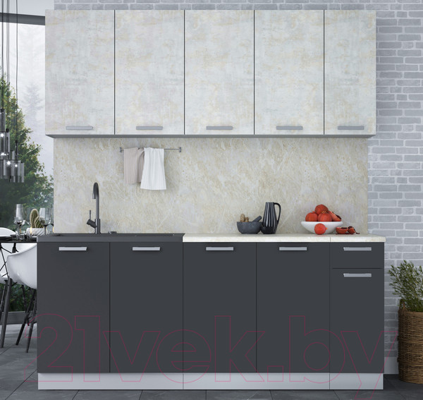 Изображение товара Кухонный гарнитур Интерлиния Мила Лайт 1.9 (бетон лайт/антрацит/опал светлый)