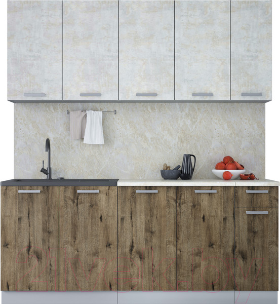 Изображение товара Кухонный гарнитур Интерлиния Мила Лайт 1.9 (бетон лайт/дуб веллингтон/опал светлый)