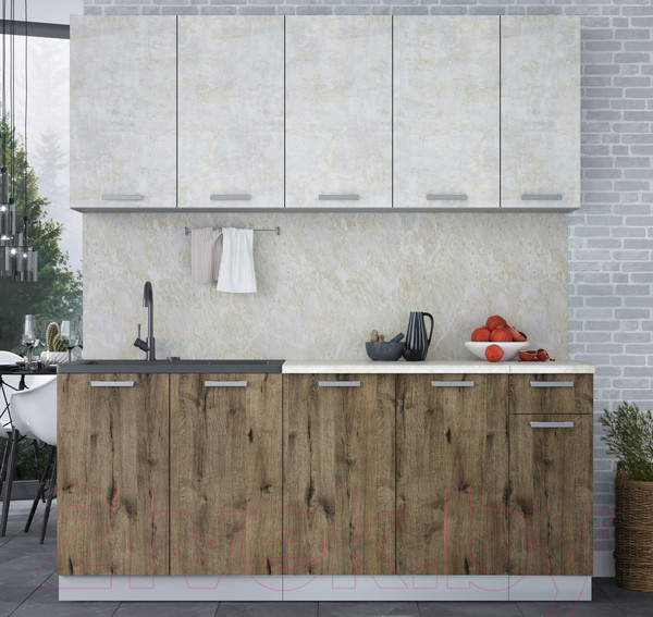 Изображение товара Кухонный гарнитур Интерлиния Мила Лайт 1.9 (бетон лайт/дуб веллингтон/опал светлый)