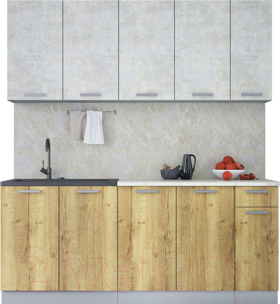 Изображение товара Кухонный гарнитур Интерлиния Мила Лайт 1.9 (бетон лайт/дуб золотой/опал светлый)