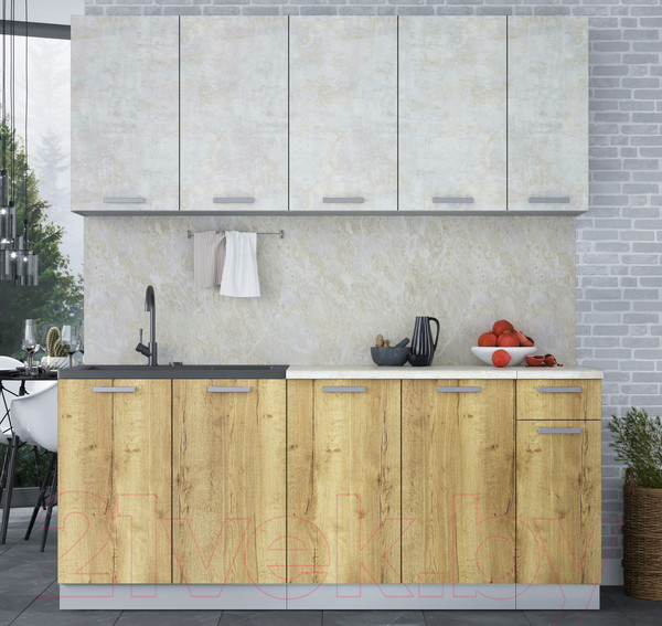 Изображение товара Кухонный гарнитур Интерлиния Мила Лайт 1.9 (бетон лайт/дуб золотой/опал светлый)