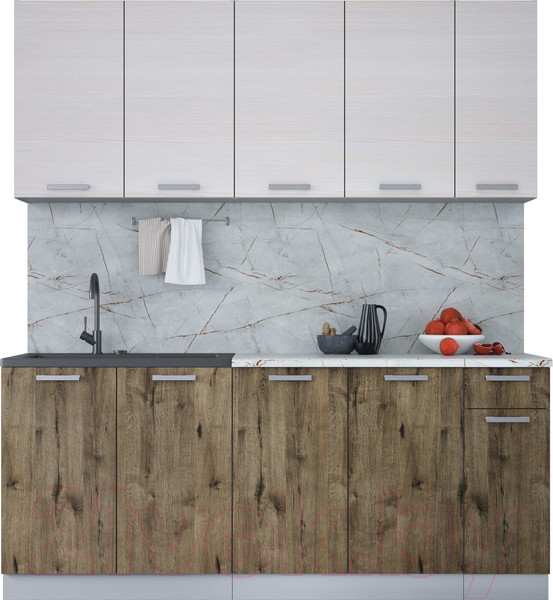 Изображение товара Кухонный гарнитур Интерлиния Мила Лайт 1.9 (вудлайн кремовый/дуб веллингтон/серый каспий)