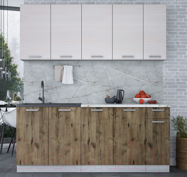 Изображение товара Кухонный гарнитур Интерлиния Мила Лайт 1.9 (вудлайн кремовый/дуб веллингтон/серый каспий)