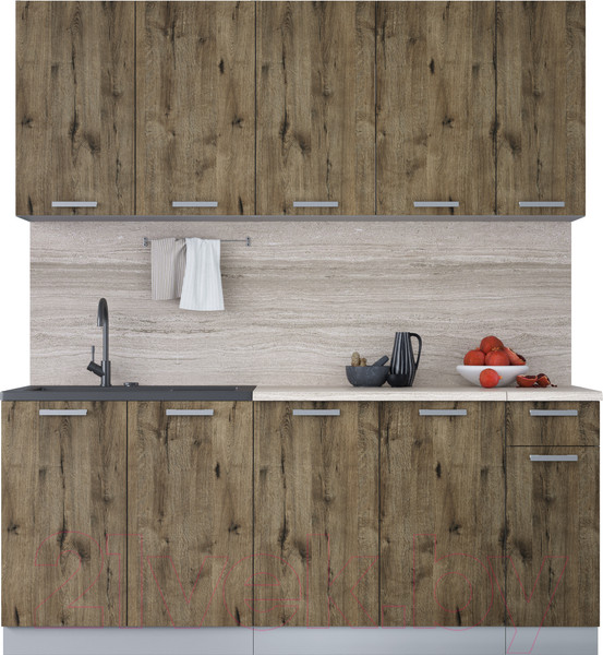 Изображение товара Кухонный гарнитур Интерлиния Мила Лайт 1.9 (дуб веллингтон/дуб веллингтон/травертин серый)