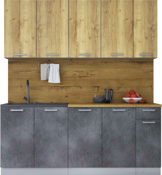 Изображение товара Кухонный гарнитур Интерлиния Мила Лайт 1.9 (дуб золотой/бетон портленд/дуб бунратти)