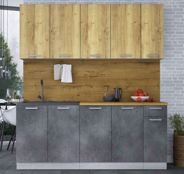 Изображение товара Кухонный гарнитур Интерлиния Мила Лайт 1.9 (дуб золотой/бетон портленд/дуб бунратти)