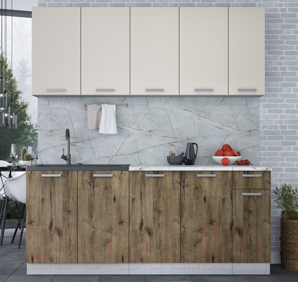 Изображение товара Кухонный гарнитур Интерлиния Мила Лайт 1.9 (персидский жемчуг/дуб веллингтон/серый каспий)