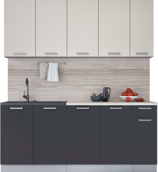 Изображение товара Кухонный гарнитур Интерлиния Мила Лайт 1.9 (персидский жемчуг/антрацит/травертин серый)