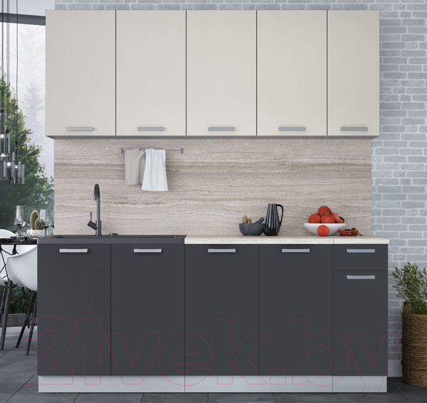 Изображение товара Кухонный гарнитур Интерлиния Мила Лайт 1.9 (персидский жемчуг/антрацит/травертин серый)