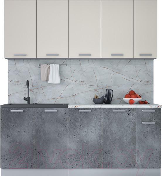 Изображение товара Кухонный гарнитур Интерлиния Мила Лайт 1.9 (персидский жемчуг/бетон портленд/серый каспий)