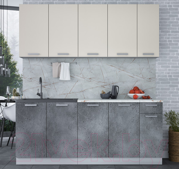 Изображение товара Кухонный гарнитур Интерлиния Мила Лайт 1.9 (персидский жемчуг/бетон портленд/серый каспий)