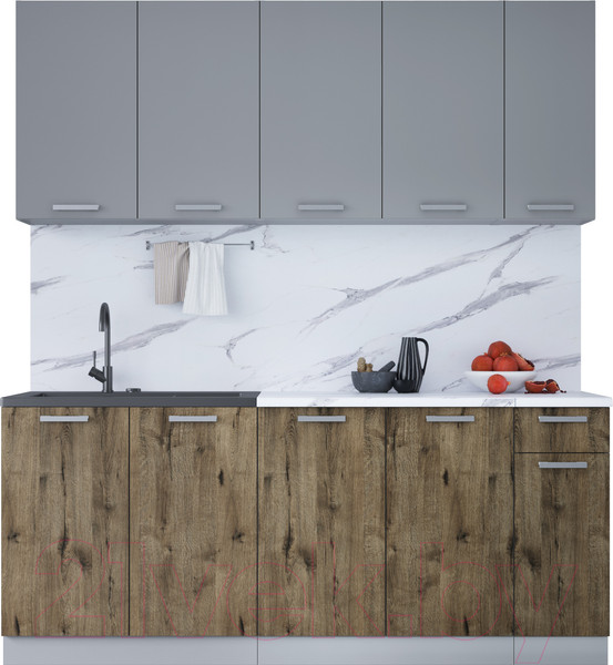 Изображение товара Кухонный гарнитур Интерлиния Мила Лайт 1.9 (серебристый/дуб веллингтон/белый гранит)