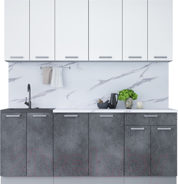 Изображение товара Кухонный гарнитур Интерлиния Мила Лайт 2.0-60 (белый платинум/бетон портленд/белый гранит)