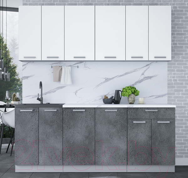 Изображение товара Кухонный гарнитур Интерлиния Мила Лайт 2.0-60 (белый платинум/бетон портленд/белый гранит)