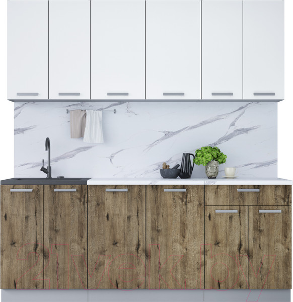 Изображение товара Кухонный гарнитур Интерлиния Мила Лайт 2.0-60 (белый платинум/дуб веллингтон/белый гранит)