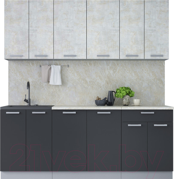 Изображение товара Кухонный гарнитур Интерлиния Мила Лайт 2.0-60 (бетон лайт/антрацит/опал светлый)