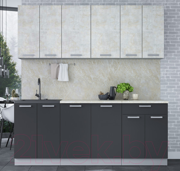 Изображение товара Кухонный гарнитур Интерлиния Мила Лайт 2.0-60 (бетон лайт/антрацит/опал светлый)