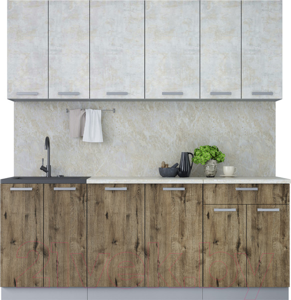 Изображение товара Кухонный гарнитур Интерлиния Мила Лайт 2.0-60 (бетон лайт/дуб веллингтон/опал светлый)